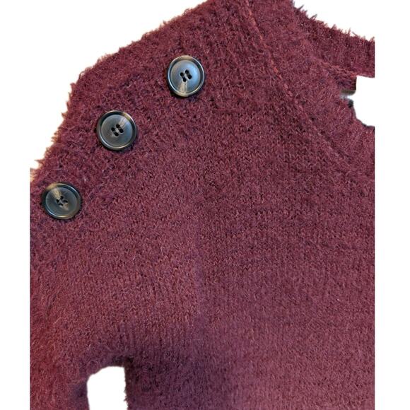Women's Plum Fuzzy Sweater Button Shoulder Accents Moral Fibers Size S* Preppy - Picture 2 of 7